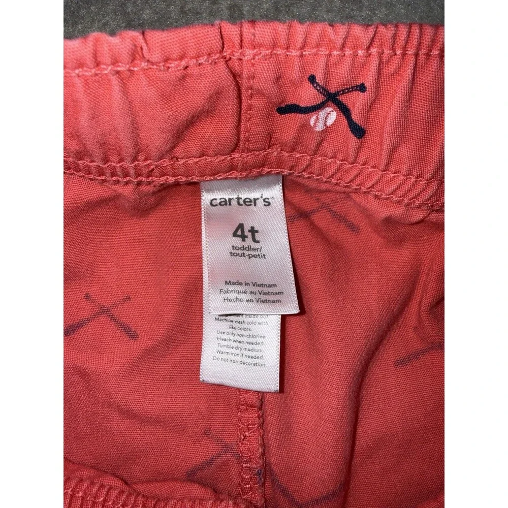 Carters Boys 4T Light Red Baseball Graphic Chino Shorts Elastic Waist